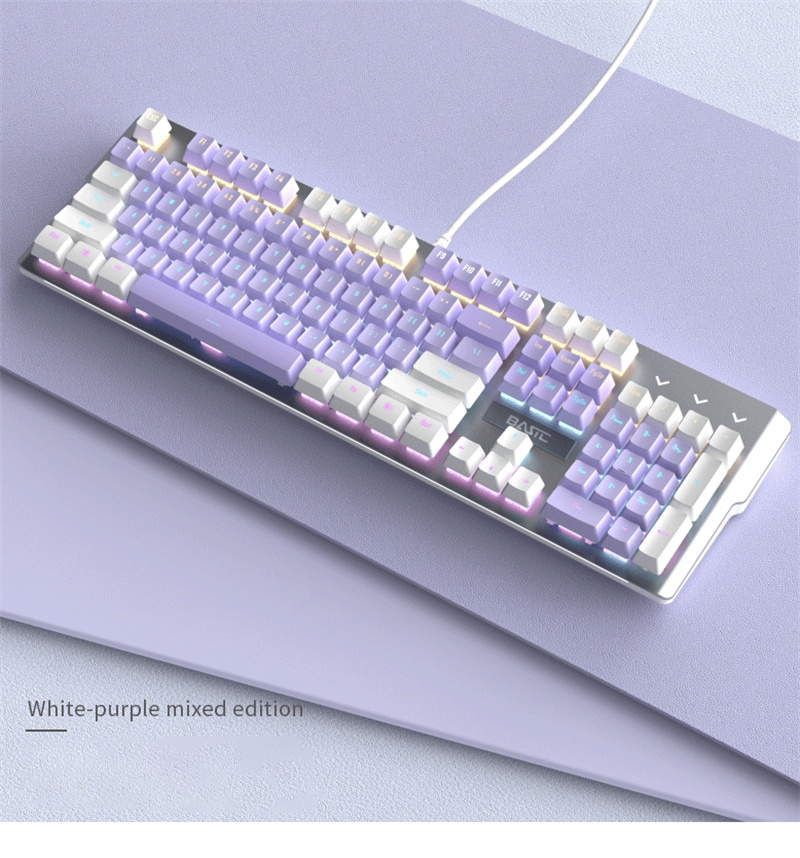 Wired Game New Mechanical Keyboa White Backlight Mixed Light ing Color Blue Switch key USB Interface O_voghion.com