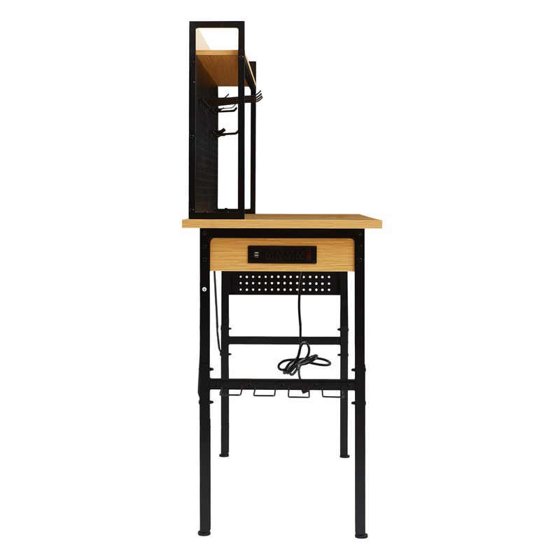 48''Adjustable Workbench With Pegboard, Heavy Duty Wooden Desktop Workbench With Wheels, 1600 Lb. Load Capacity, Rolling Workbench With AC/USB Outlet, Hooks, Shelf, For Garage, Workshop, Office, Home._voghion.com