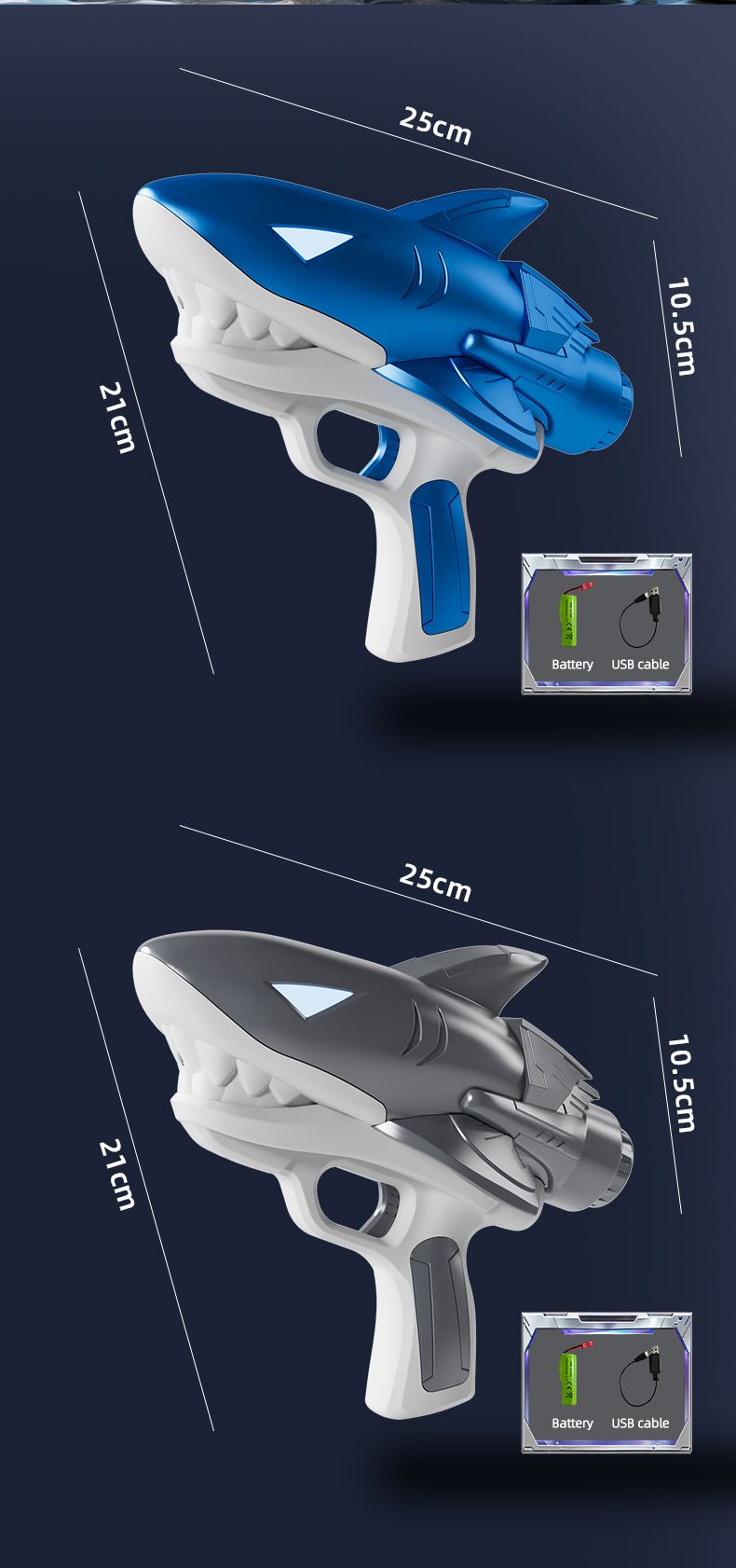 Shark elektriskā ūdens pistole bērniem - automātiska nepārtrauktas izsmidzināšanas pistole ar ūdens uzpildi vasaras spēlēm ārā (zēnu ūdens rotaļlieta)_voghion.com