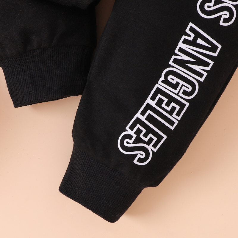 Mother&Kids Round neck long sleeve printed letter top and black trousers baby girls casual two-piece suit_voghion.com