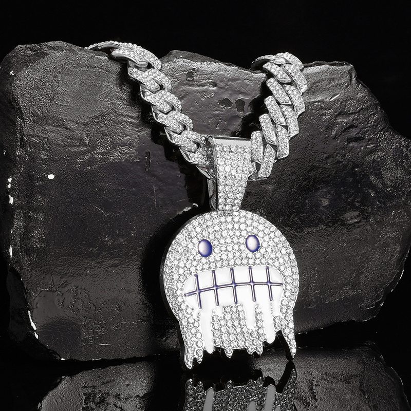 New Product Smiley Full Dia Pendant Creative Trendsetter Ice Face Alloy Hip-Hop Halskette_voghion.com