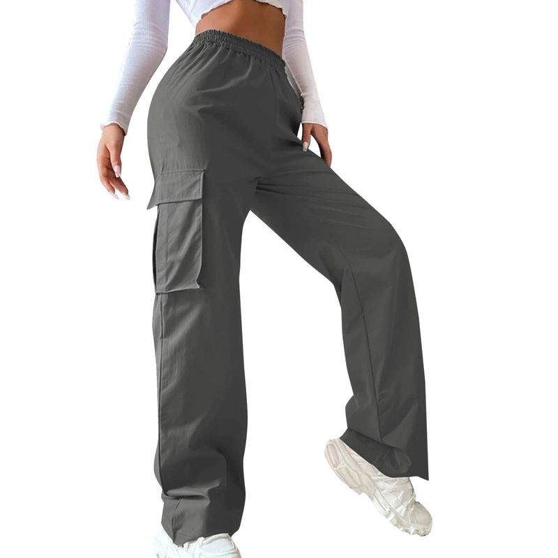 hot selling Womens Cargo Elastic High Waist Trousers Straight Joggers Outfits Baggy Wide Leg Sweatpants Oversized Pants_voghion.com