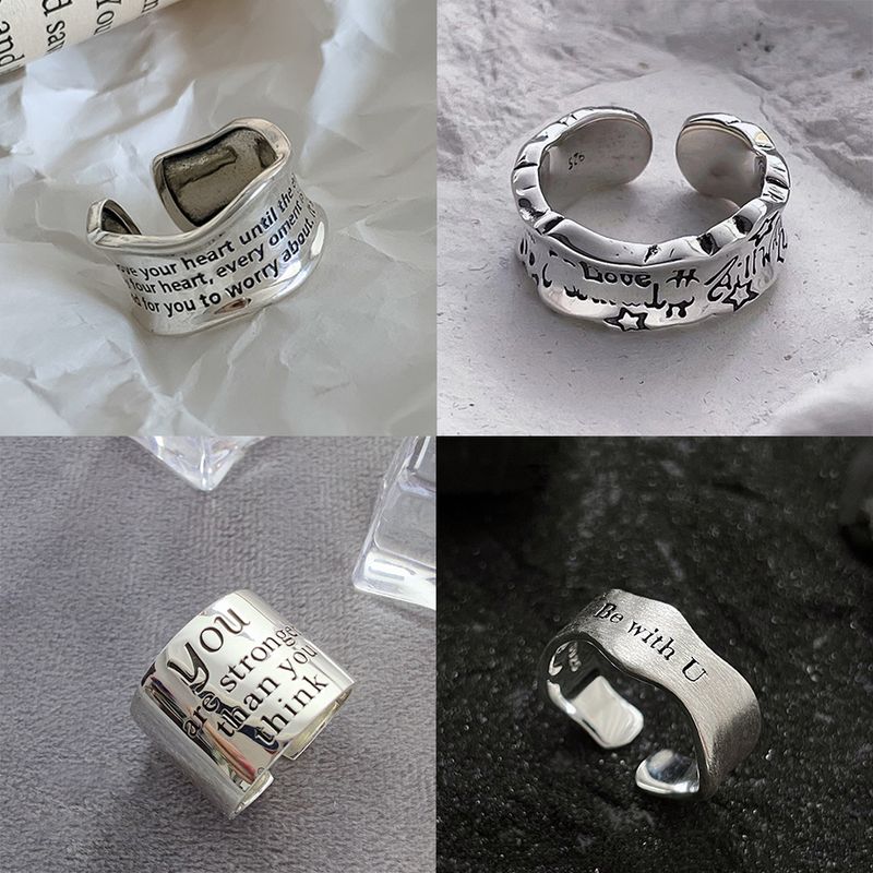 Moda Nuovo Moda Argento Colore Anello Aperto Dito Lettere Parole Punk Largo Impilabile Per Donne Ragazza Gioielli Regalo Dropship_voghion.com