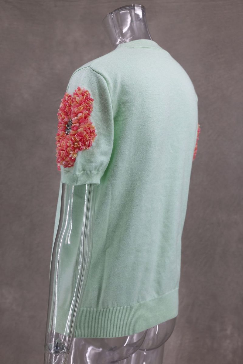 Abbigliamento donna Maglione girocollo a maniche corte con fiori a contrasto di colore rosa dolce_voghion.com