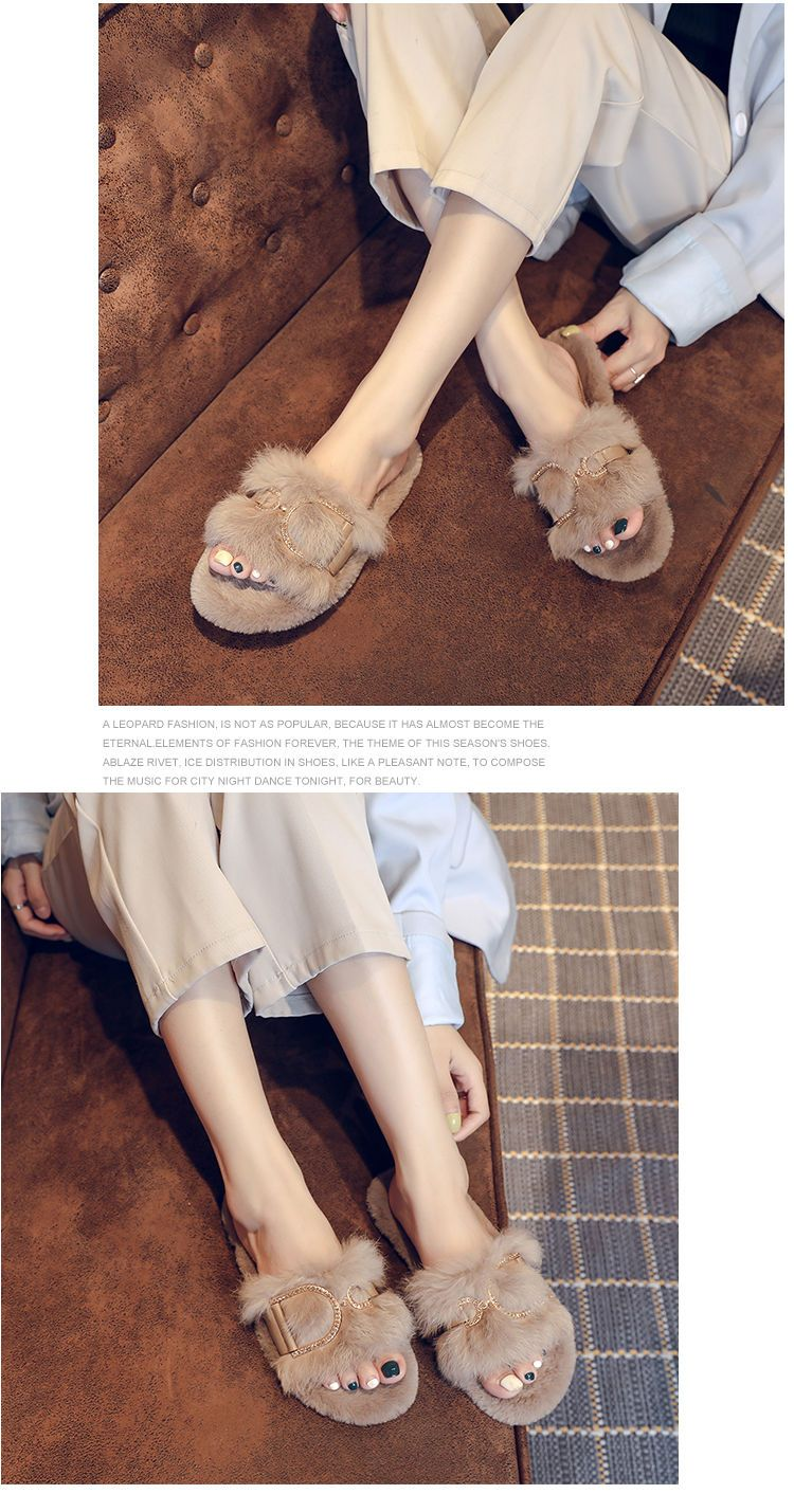 True Rabbit Hair For Female Outwear 2024 Spring And Autumn New Internet Celebrity Fairy Home Flat Bottom Cotton Slippers_voghion.com