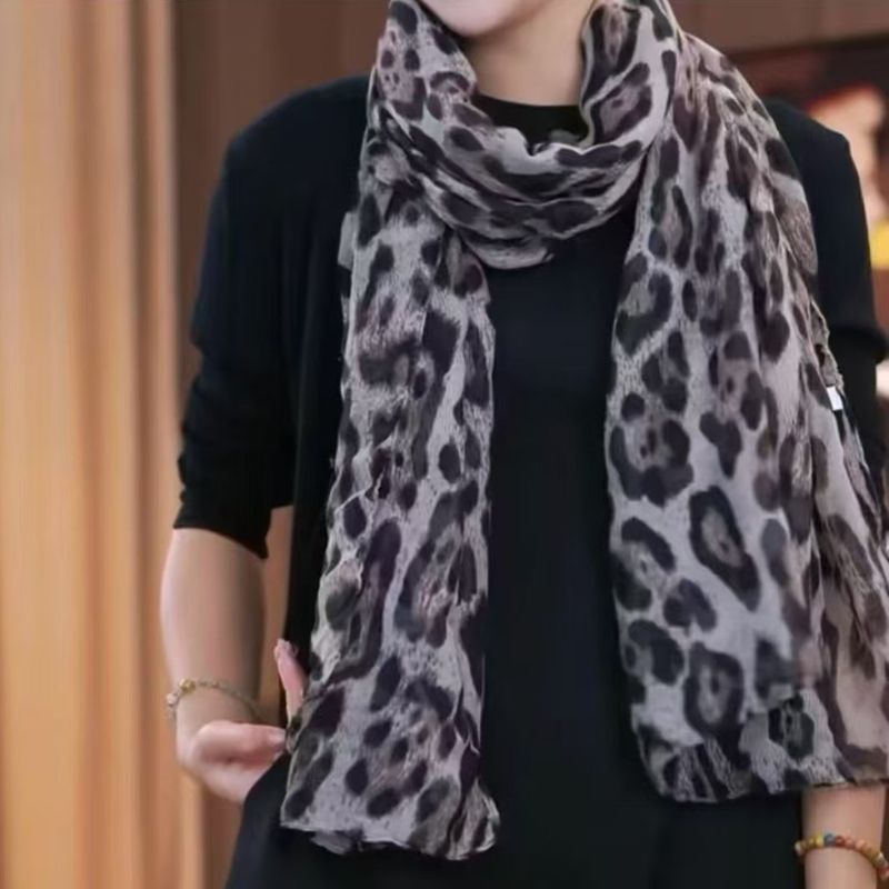 Sciarpa con stampa leopardata Spicy Girl per donna, sciarpa lunga e sottile in seta di alta qualità, stile Pure Desire, scialle_voghion.com