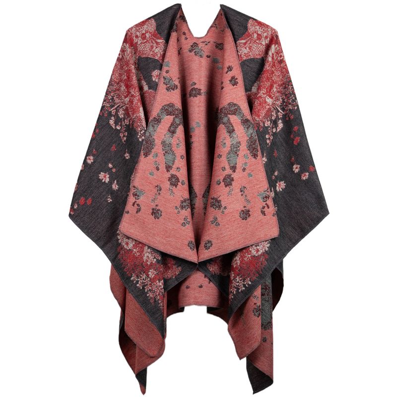 Vintage Pattern Open Front Poncho Cape Shawl_voghion.com