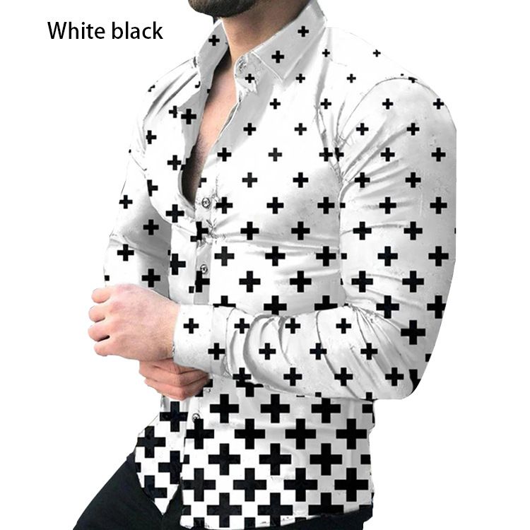 Camicia casual alla moda da uomo, a maniche lunghe, stampata, taglie forti_voghion.com