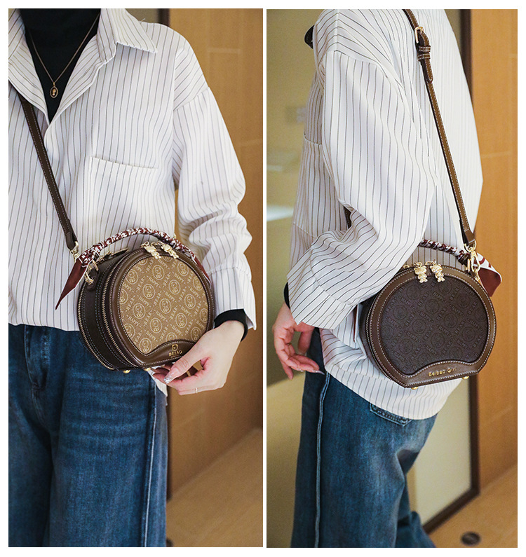 Borsa per torta rotonda Borsa a tracolla diagonale da donna piccola borsa rotonda Borsa moda autunno e inverno_voghion.com