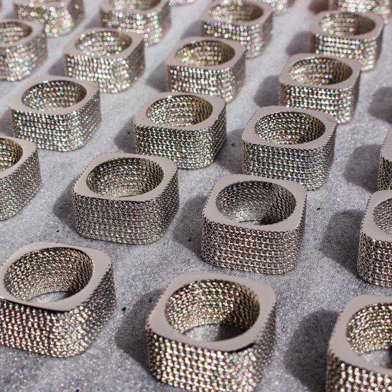 Women's Jewelry Silver Geometric Chain Ring Stackable Light Luxury Square Knuckle Ring Geometric Ring Shining Advanced Square Stacking Joint Ring_voghion.com