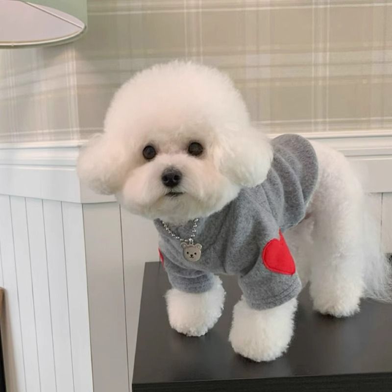Solid Color Pounding Red Heart Patch Base Shirt, Small Two Legged Long Sleeved Pet Dog Clothes_voghion.com