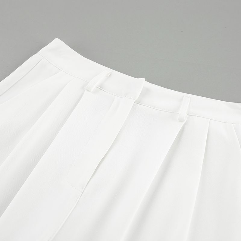 vendita calda Mnealways18 pantaloni eleganti da donna in raso bianco a vita alta con pieghe lunghe fino al pavimento, pantaloni casual da ufficio sottili e larghi da donna_voghion.com