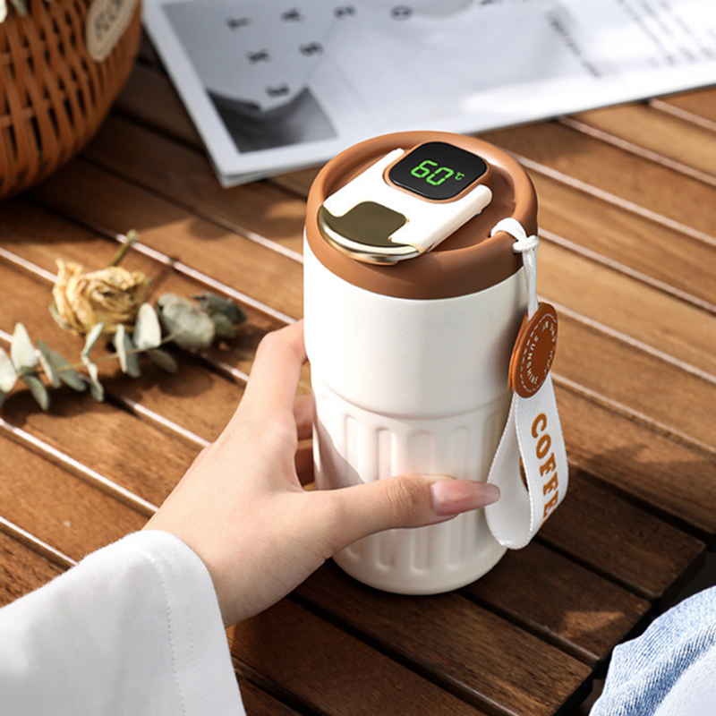 Langmayue 450 ml-es vizespalack intelligens hőszigetelő fogantyúval kültéri utazási kávé Smart Thermal Cup mindennapi életre való készlet-A, 450 ml_voghion.com