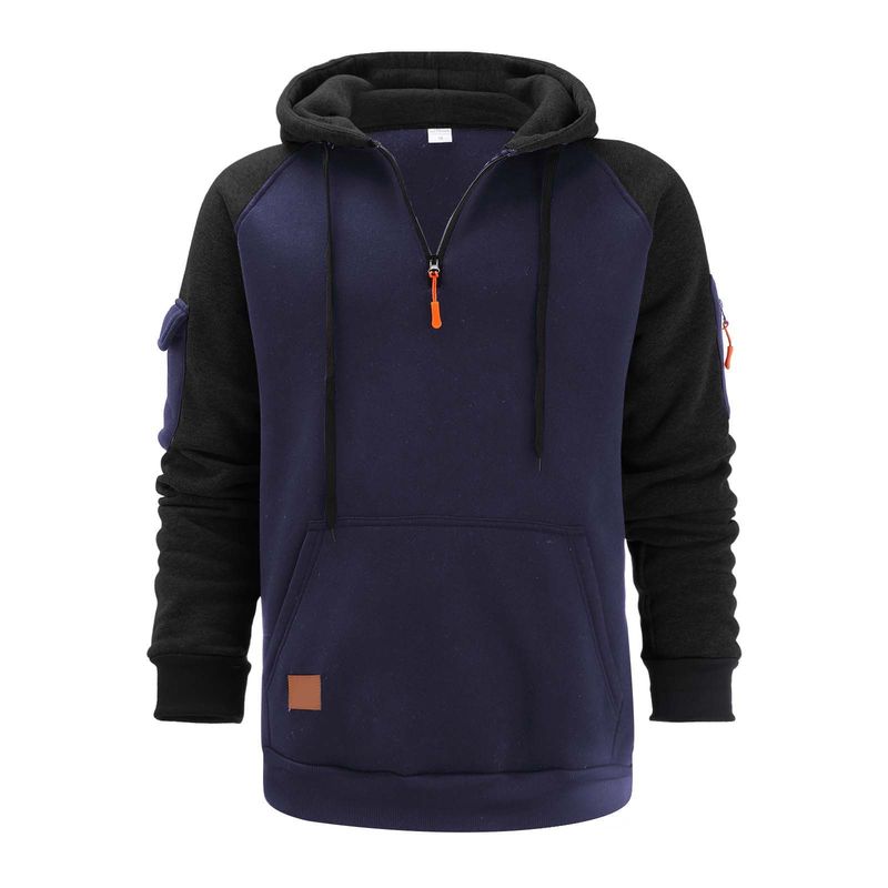 Sweat à capuche de sport à fermeture éclair pour hommes, style transfrontalier européen et américain, avec poches sur les bras, décontracté et polyvalent, automne-hiver_voghion.com