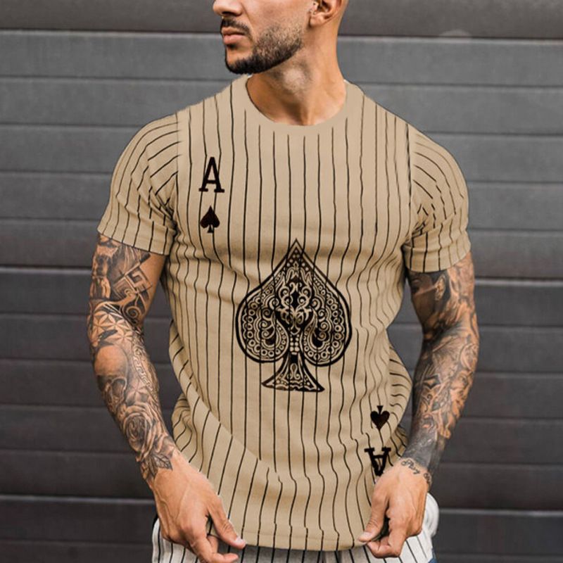 Abbigliamento da uomo estivo a maniche corte 2024 per l'esportazione, stampa 3D con lettere a forcella casual, strisce verticali sciolte_voghion.com