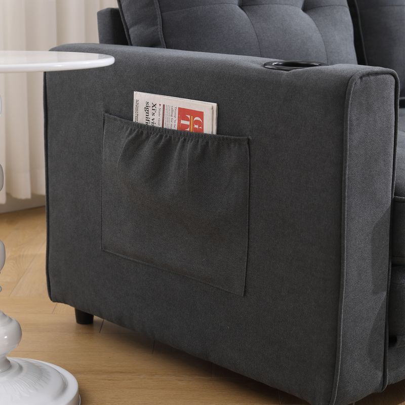 {VIDEO Provided}3-in-1 Upholstered Futon Sofa Convertible Sofa Bed,Foldable Tufted Loveseat With Pull Out Sleeper Couch Bed,Folding Mattres Love Seat Daybed W/Side Pockets And Cup Holder, Dark Gray_voghion.com