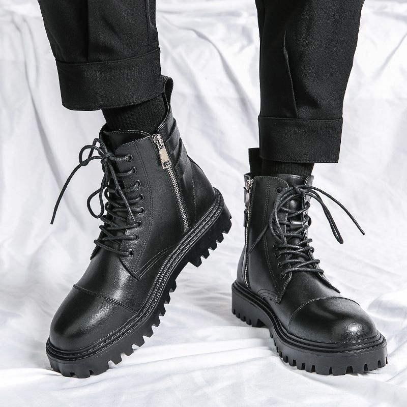 Herbst und Winter neue Martin kurze englische Stil Medium runde Zehe High Top Lederstiefel, Herrenschuhe_voghion.com