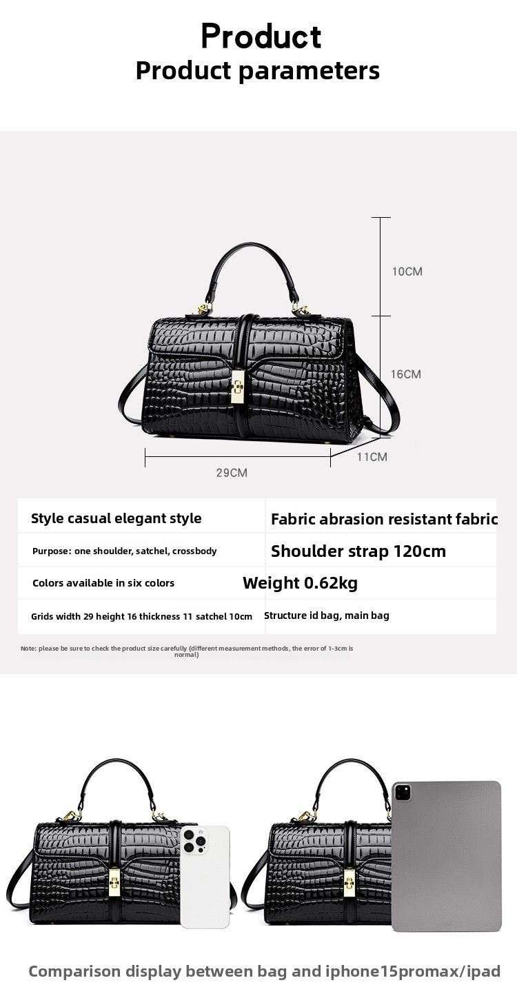 Nuova borsa da donna in pelle verniciata, a tracolla, con motivo coccodrillo_voghion.com