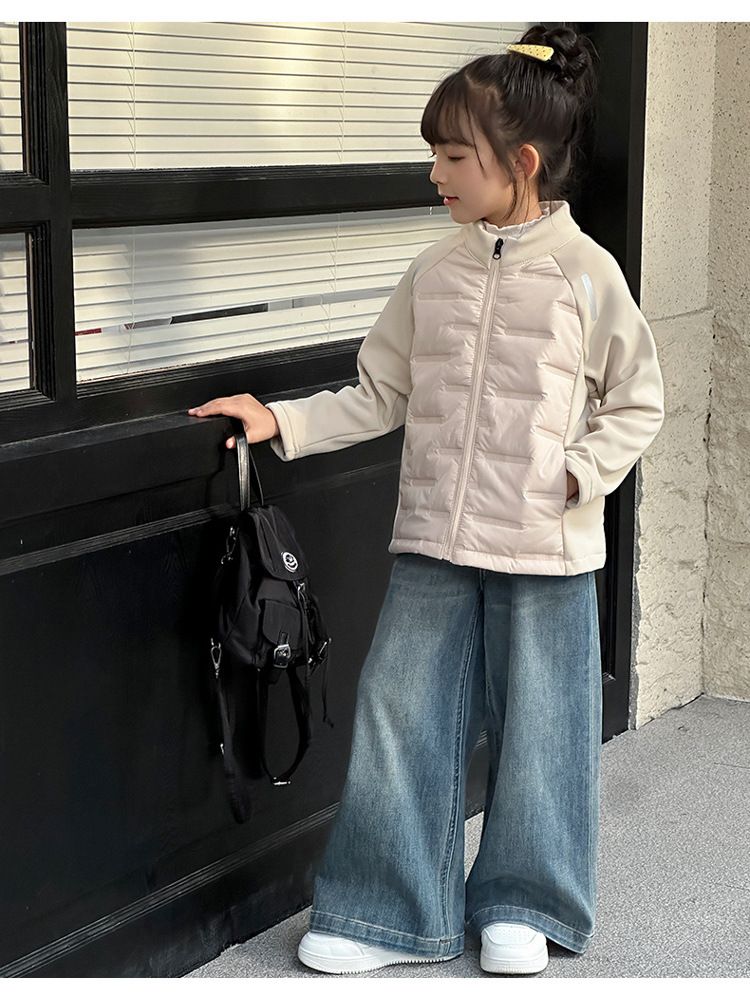 Kids' Sherpa-Lined Puffer Jacket - Winter & Spring Warm Zip-Up Coat With Stand Collar, Lightweight Quilted Outerwear For Boys & Girls (100-170cm)_voghion.com