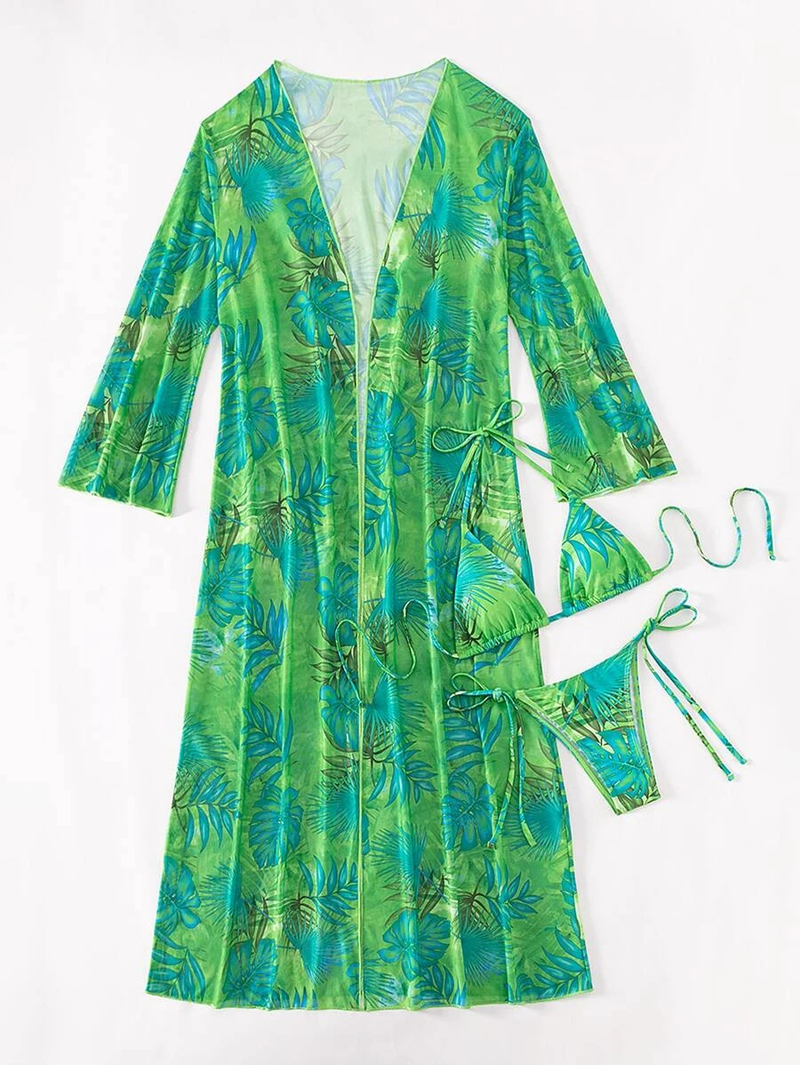 Badekleeder Fraen Split Dräi-Stéck Laangärm Blouse Internet Promi Riemen Bikini_voghion.com
