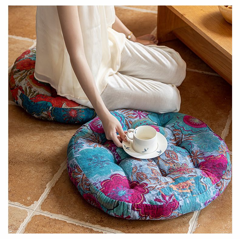 Cuscino da pavimento marocchino - Cuscino da meditazione rotondo spesso, stampa geometrica boho, imbottitura in morbido cotone PP per yoga, cerimonia del tè e arredamento per la casa_voghion.com