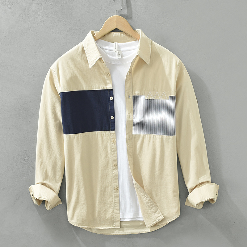 6758 Camicia a maniche lunghe fresca in stile giapponese, patchwork di moda maschile, top casual ampio e versatile, un sostituto per i capelli_voghion.com