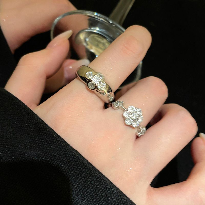 Retro Zircon Flower Opening Ring For Women Niche Simple Light Luxury Index Finger Ring Fashionable Temperament High-end Feel Hand Jewelry For Women_voghion.com
