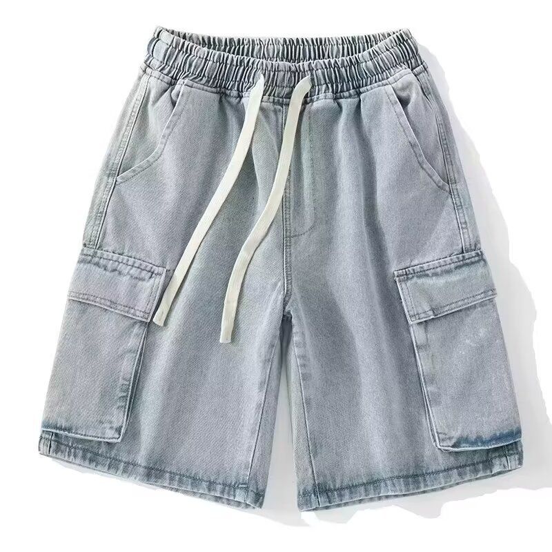 Trendy Herren Casual Workwear Denim Shorts, Sommer Multi Mouth Bag, Elastische Taille, Arbeitskleidung Capris_voghion.com