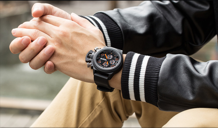 Black Silicone Quartz Luxury Sport Military Wrist es Men Waterproof Clock Chronograph Large Dial e_voghion.com