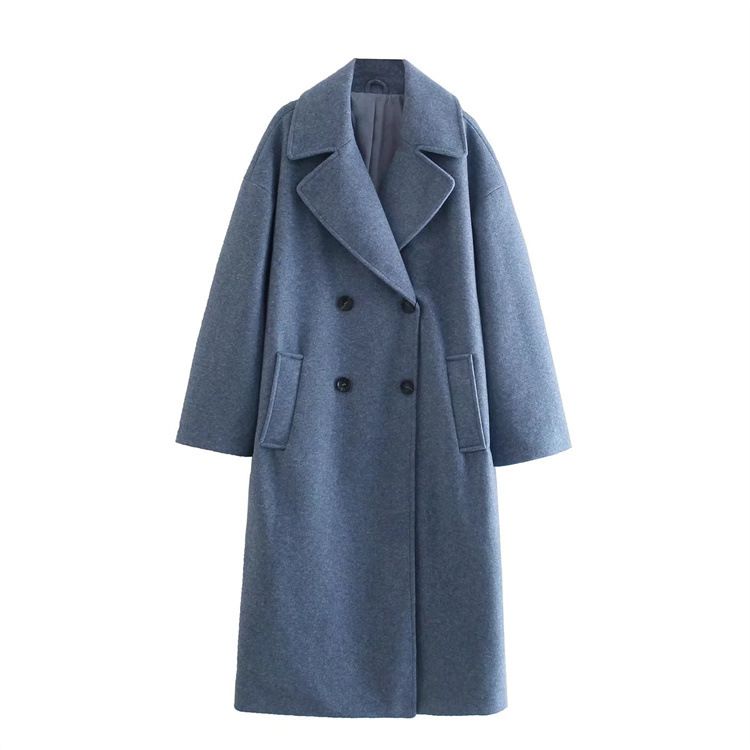 Women's clothing 2024 autumn and winter new item, loose collared double breasted long coat jacket_voghion.com