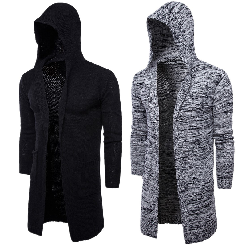 winter new hooded thick cardigan European size men's solid color knitted sweater Spring and Autumn coat_voghion.com