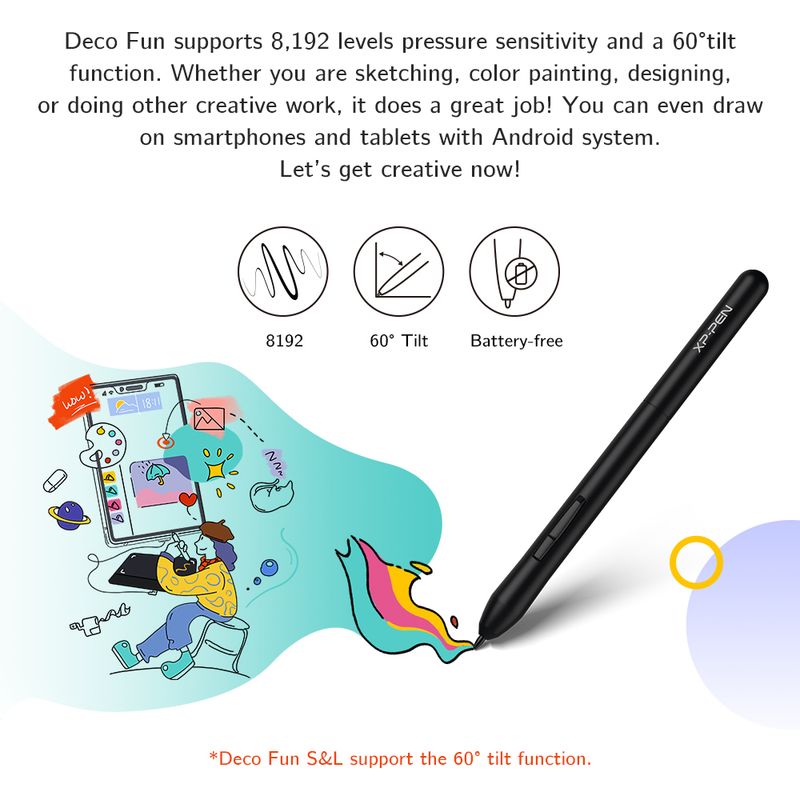 XP Pen Deco Fun Graphic Tablet 6*4 Inch For Drawing OU Online Education Compatible With Android Linux Windows Chrome_voghion.com