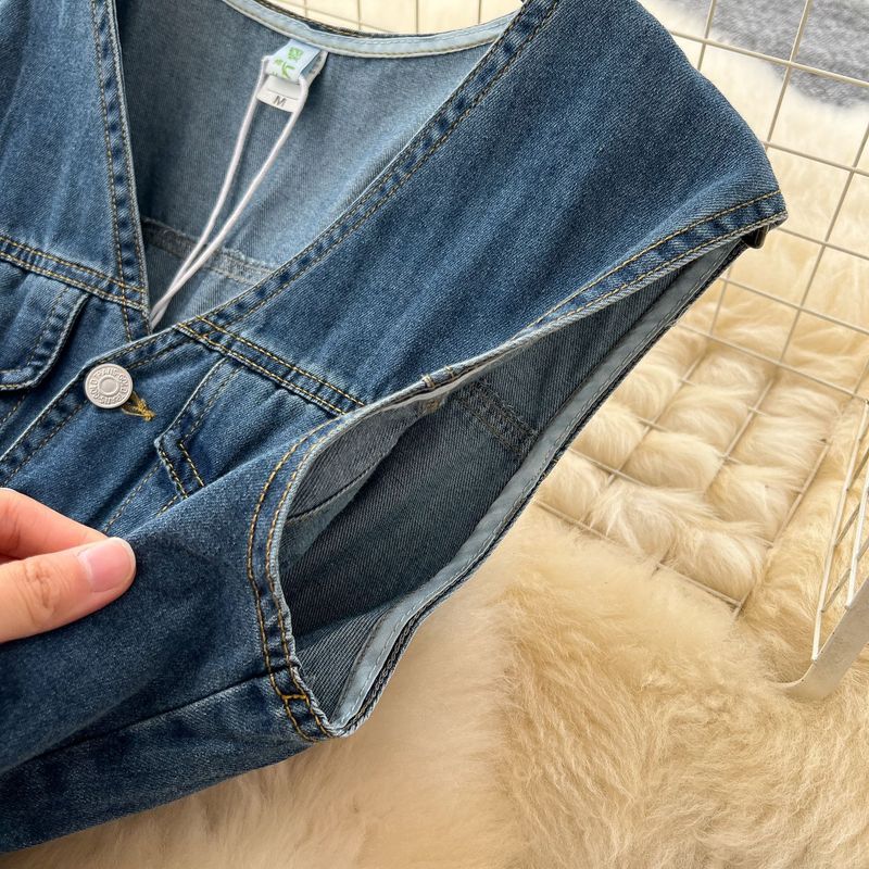 Lightly Mature Retro Fashion V Neck Sleeveless Jumpsuit For Women 2025 Summer High Grade Strappy Waisted Denim Wide Leg Pants_voghion.com