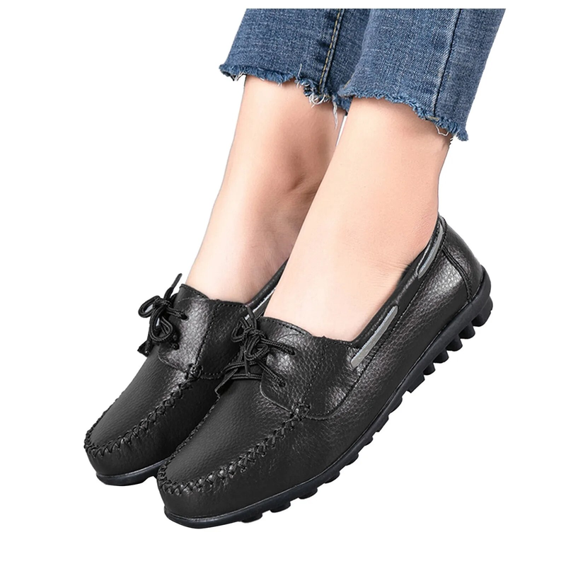 Mocassini da donna in morbida pelle, solidi, casual, piatti, allacciati, alla moda, traspiranti, comodi, scarpe singole, taglia grande_voghion.com