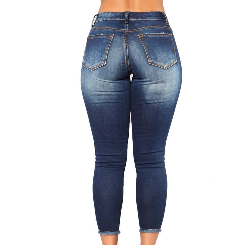 Abbigliamento donna Jeans elastici a vita alta con fori per le donne_voghion.com