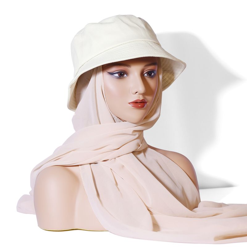 Elegant Monochrome Chiffon Scarf & Hat Set – Summer Sunshade Headwear (Solid Color Fisherman Hat & Hijab Combination, Lightweight & Stylish_voghion.com