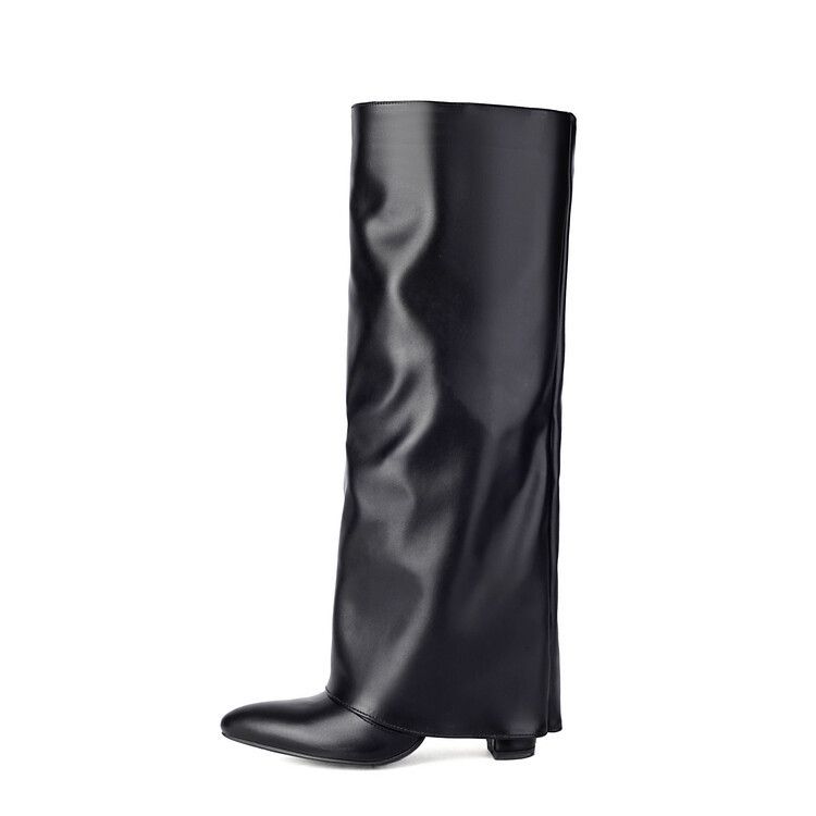 Modestøvler til kvinder med spidse ben med høje hæle plus størrelse slip-on modestøvler med høje ben_voghion.com