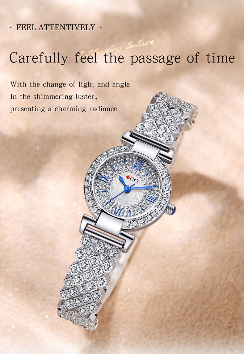 Elegante Damen-Quarzuhr mit Diamantlünette, wasserdicht, rundes Zifferblatt, Edelstahlverschluss, modische und zierliche runde kompakte Quarzuhr_voghion.com