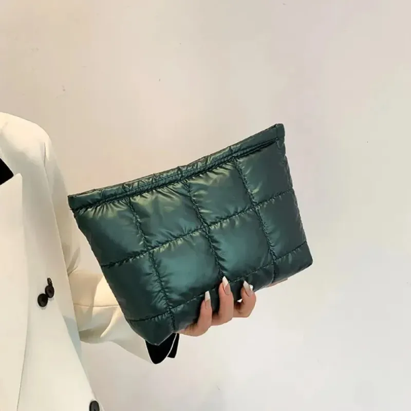 Borsa imbottita in cotone, in pelle PU, grande capacità, borsa portatrucchi imbottita, pochette in stile coreano, motivo scozzese spesso_voghion.com
