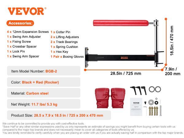 VEVOR Wall Mount Boxing Spinning Bar, Adjustable Punching Spinning Bar, Boxing Speed Trainer With Gloves, Red Reflex Boxing Bar, Boxing Training Equipment For Kickboxing, MMA, Stress Relief & Fitness_voghion.com