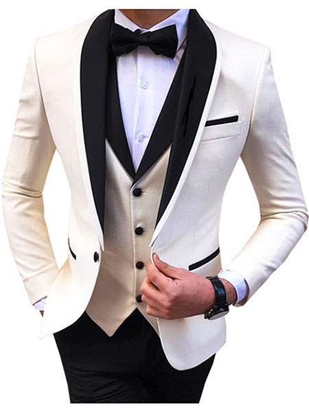 Abito ampio da uomo slim fit doppia forchetta abito da sposo set 2 pezzi, formale casual tinta unita_voghion.com
