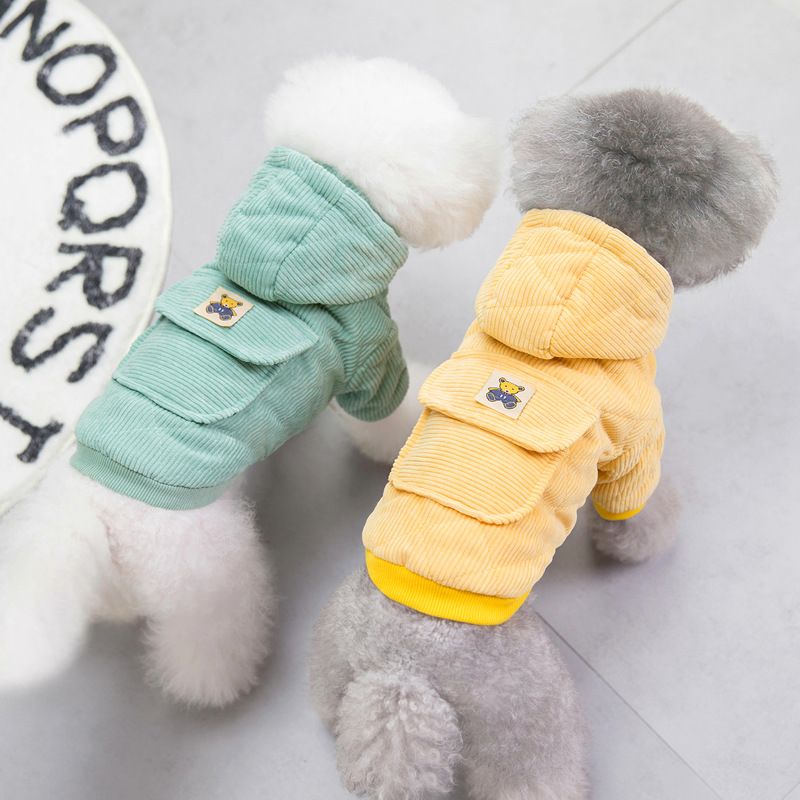 Dog autumn and new Teddy pet clothing winter plush corduroy pull loop two legged cotton clothes_voghion.com