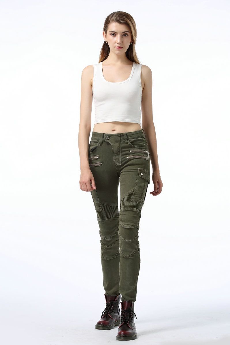 Jeans elasticizzati da motociclista da donna - Pantaloni da motociclista per tutte le stagioni con protezione per le ginocchia, denim ad alta elasticità per la guida fuoristrada e in città (nero/blu/verde)_voghion.com