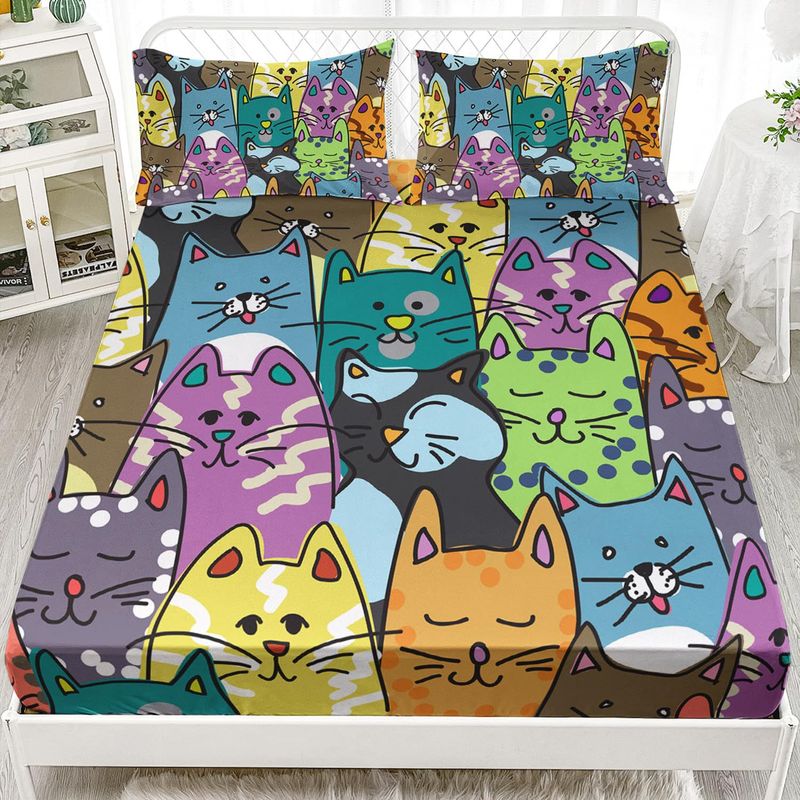 Set di lenzuola con stampa digitale, tre pezzi, motivo gatto animale_voghion.com