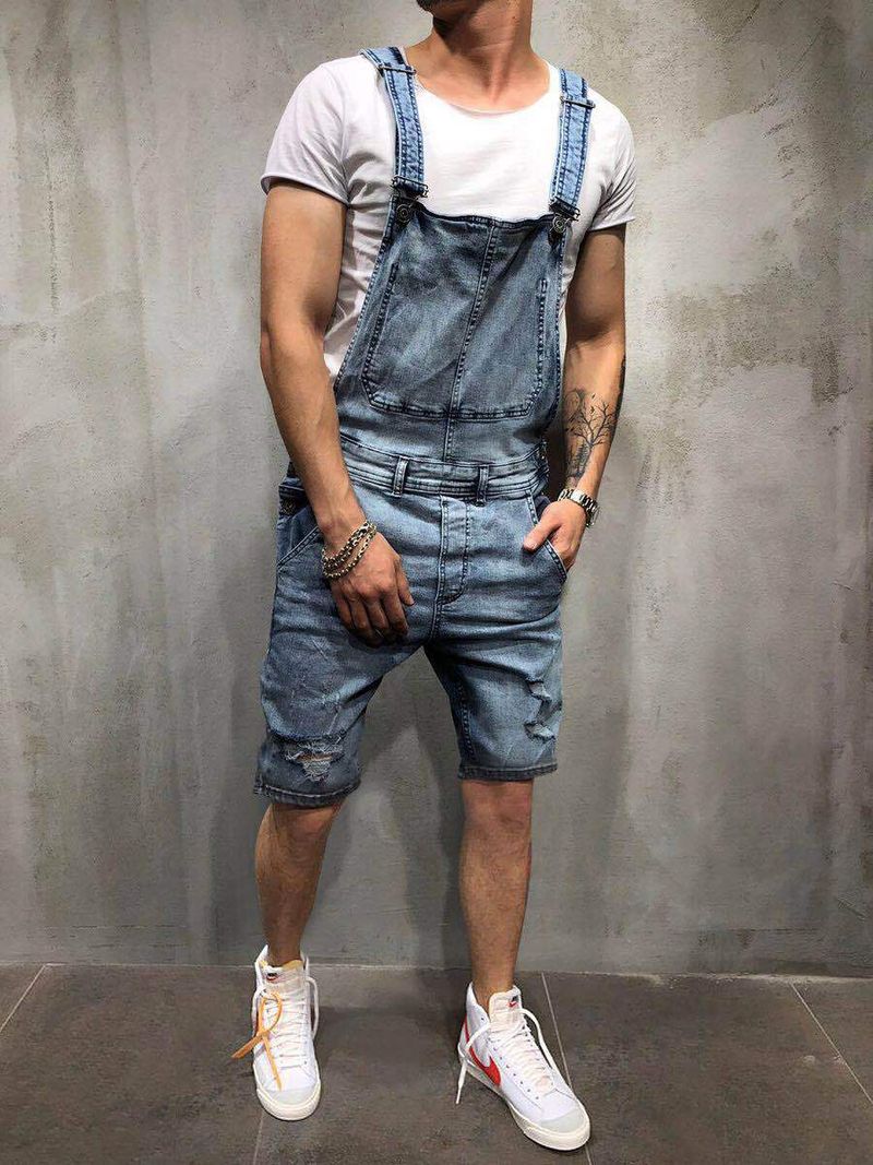Short en jean déchiré à lacets pour hommes_voghion.com