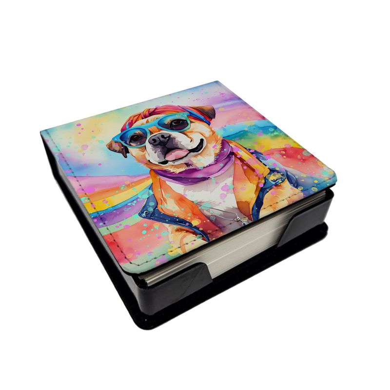Pug Hippie Dawg PU Leather Note Paper Holder With Artist-Designed Cover, Desk Accessory, Office Gift_voghion.com