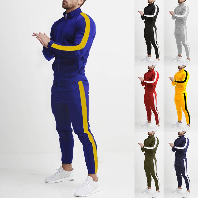 Cross-Border European And American Autumn Winter New Color Block Men's Clothing Casual Suit Hooded Trendy Sports_voghion.com