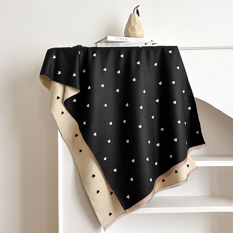 Autumn And Winter Heart-pattern Color-block Fashion Double-sided Warm Scarf, Air-conditioning Neck Warmer, Shawl_voghion.com