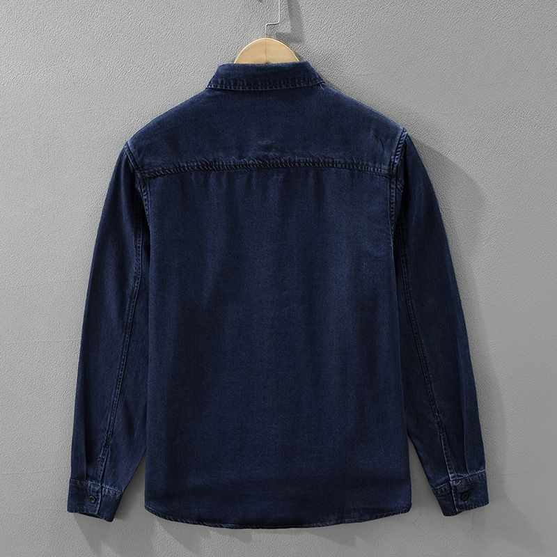 Camicia a maniche lunghe in denim retrò da uomo, alla moda e versatile, top ampio e casual._voghion.com