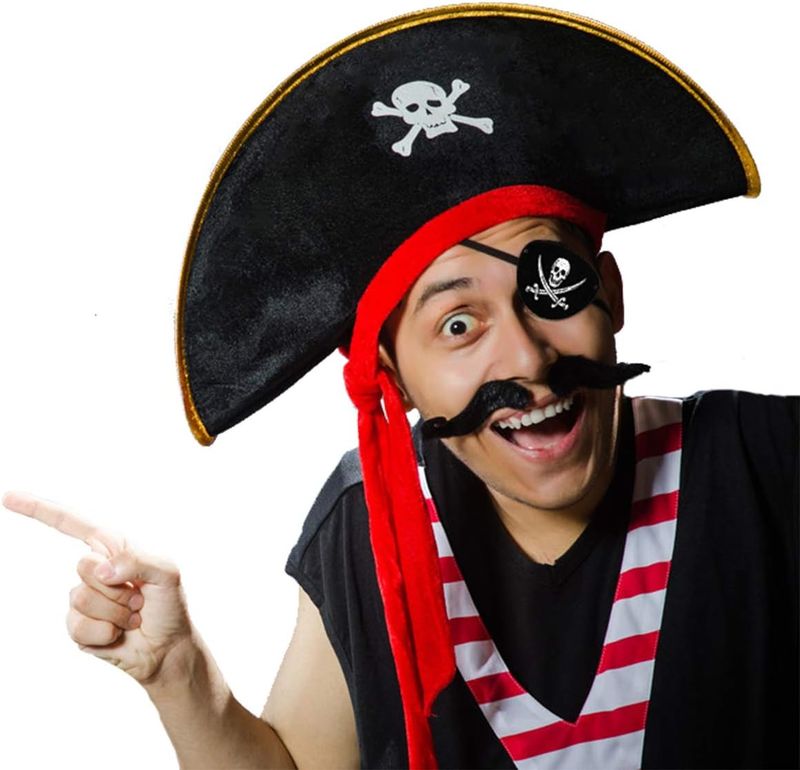 2-Pack Pirate Hats - Skull Print Caribbean Costume For Halloween Party, Adjustable_voghion.com